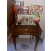 Image 1 : Sears Kenmore Vintage Sewing Machine Built into Table W/Assortment of Sewing Supp;ies  27" x 21" x40