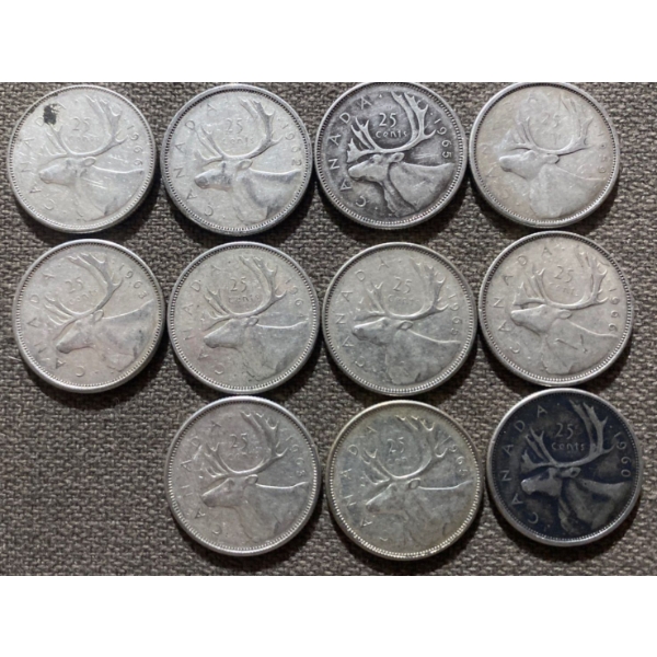 Canadian 25-cent Pieces 80% Silver 64.13 Grams