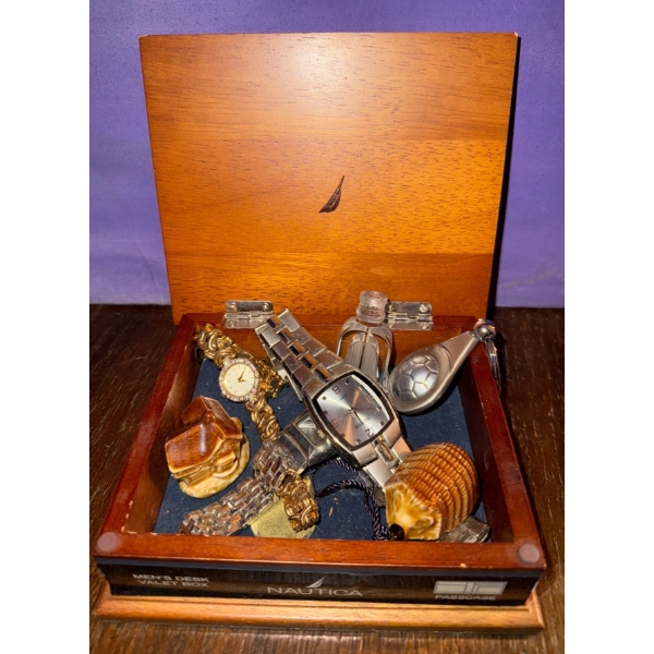 Box Of Vintage Treasures- Watches, Red Rose Mini's, & Keychain 