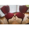 Image 1 : Antique Red Velvet Chairs (2) -  22W, 18D, 35T Each (One Has Cracking on Wood & Fraying on Fabric) 