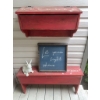 Image 1 : Two Red Wooden Benches with Decorative Sign and Rabbit Figurine