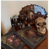 Dark Arts Collection - Burlwood Zodiac Clock  w/ Gothic Cocktail Glasses Crystal Ball Demon Books 