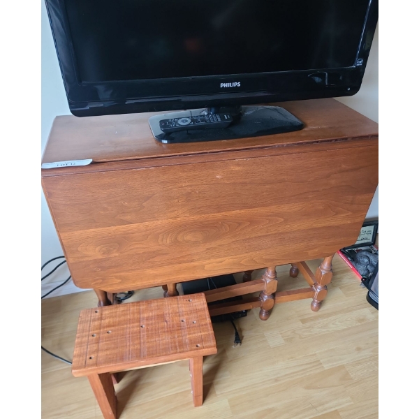 Wooden Folding Table 35 w, 13 d, 30 h w Collapsed & Small Bench 