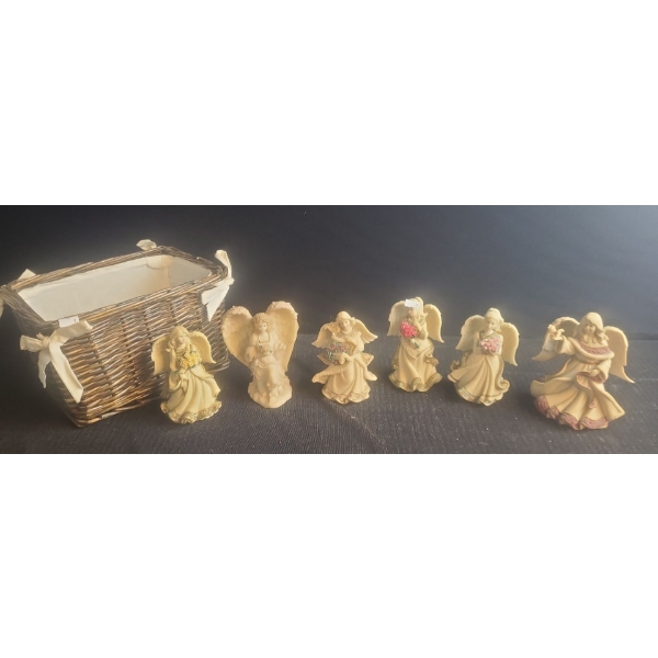 Basket 10 W, 8 D, 7 T and Collection of Resin Angels: Tallest- 6 T 