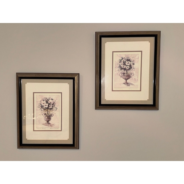 Marilyn Simandle Water Colour Artwork of Magnolia and Dogwood Topiaries