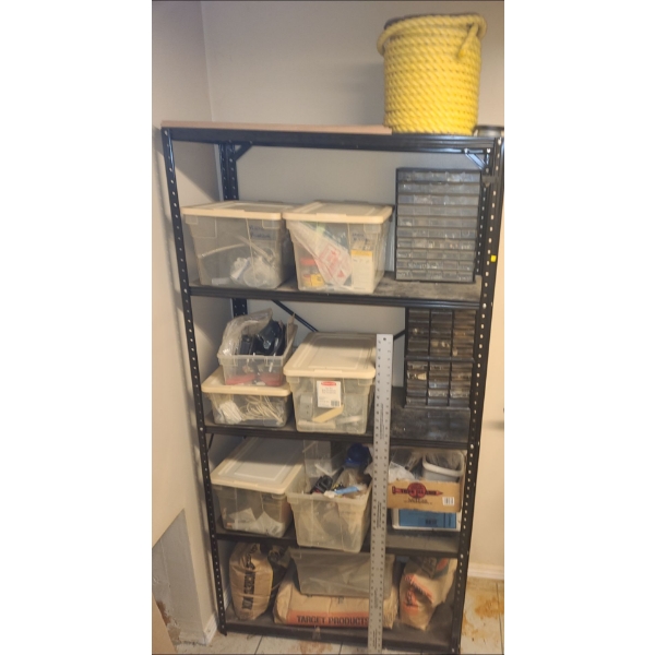 Metal Shelf with Contents- Tools and Hardware (71"T, 36"W, 15"D)