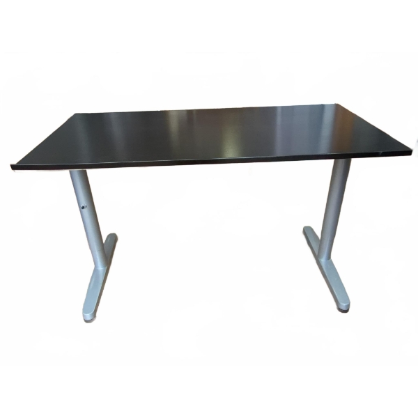 Rectangular Black Office Desk with Silver Metal Legs