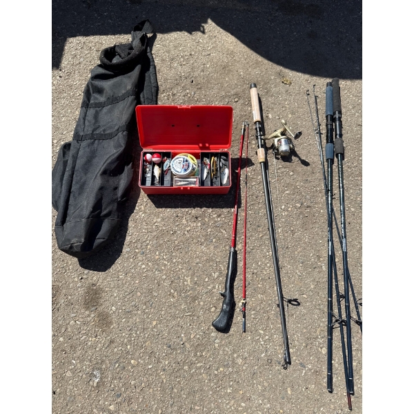 Fishing rods, tackle box and case