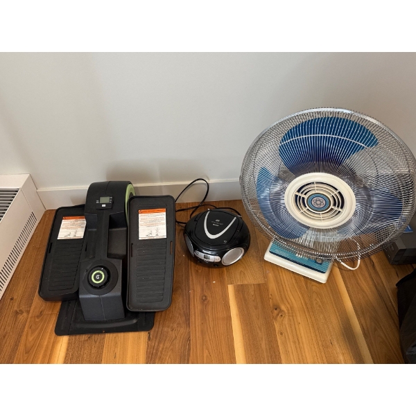 Home Gym Essentials - Stair Climber Compact Disc Changer & Table Fan