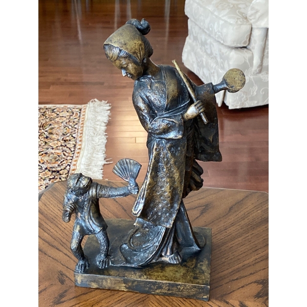 Plaster Cast Statue Lady With Monkey 17T
