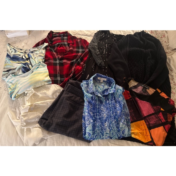 Trendy Ladies Fashion - Size Large Super Soft Flannel Shirt w/ Printed Tees & Eddie Bauer Sweater
