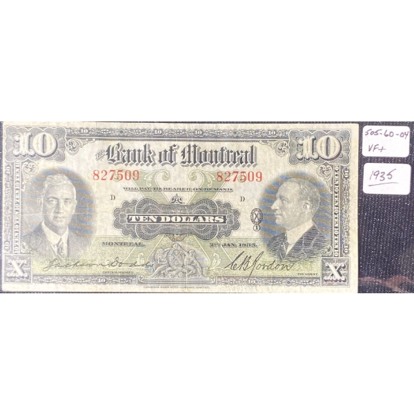 1935 VF+ 10 Dollar Canadian Bill