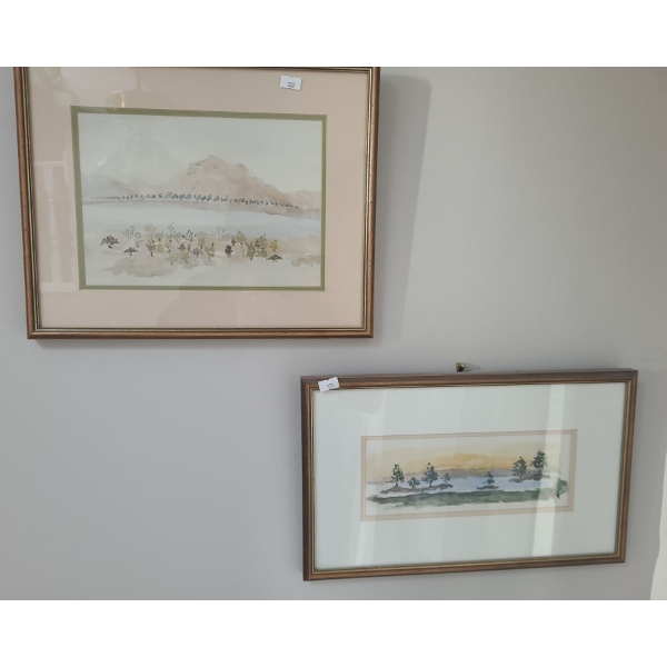 Framed Watercolors- Mountain 15 X 12 and River w/ Islands 15 X 9
