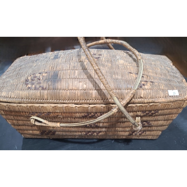 Hand Crafted Basket w/ Lid and Handles 17 W, 8 D, 8 T 