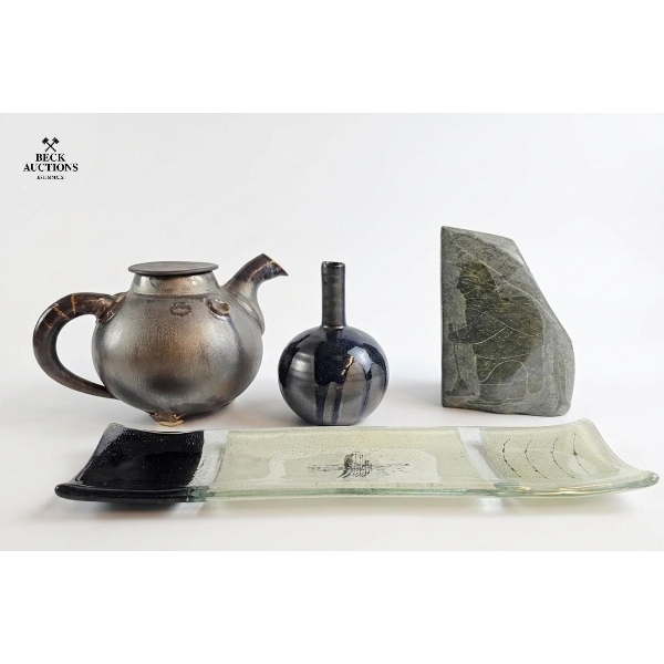 Collection Of Vintage Studio Pottery And Handcrafted Items ,Teapot , Slender-Necked Vase And More.