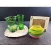 Image 1 : Emerald Green Hoosier Crinkle Glass Vases, With Assorted Home Decor and Seashells