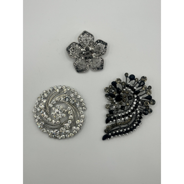 Vintage Filigree Flower Brooch, Vintage Rhinestone, and Juliana Retro Smoky Quartz Hematite Brooch