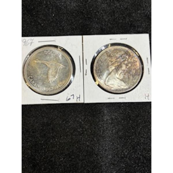 1967 Canada goose Silver Dollar x2 46.6g .800 Silver