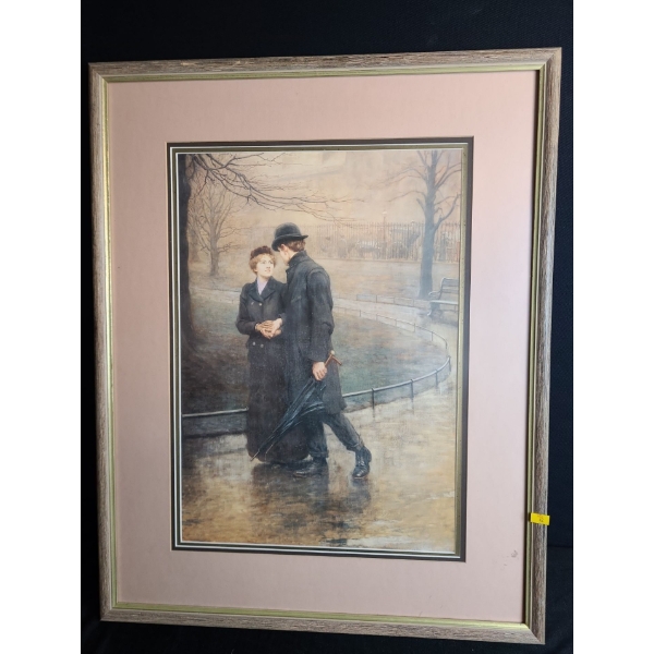 Print of Rainy Walk in the Park 24 X 30, Framed Under Glass 