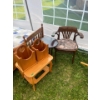 Image 1 : 2 Wood Side Tables  W16H17L21 & Oak Sitting Chair L15 W15 H29With 2 Book Holders 