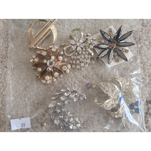 Assorted Brooches Including Some Vintage w/ Rhinestones 
