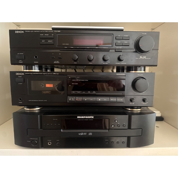 Denon Stereo Receiver, Cassette Deck, and Marantz 5-Disc CD Changer
