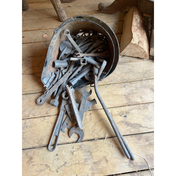 Bucket Of Antique Tools & Other Items 