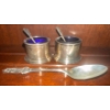 Image 1 : BIRKS Sterling Vintage Cobalt Blue Salt Cellars w/ Stamped Sterling Collectable Spoon