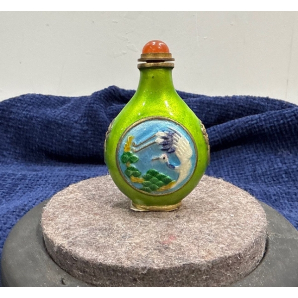 Crane Snuff Bottle with Spoon 3H