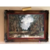 Image 1 : Stunning Original Painting w/ Illegible Signature - Velvet Trim & Light on Top 44W, 32T