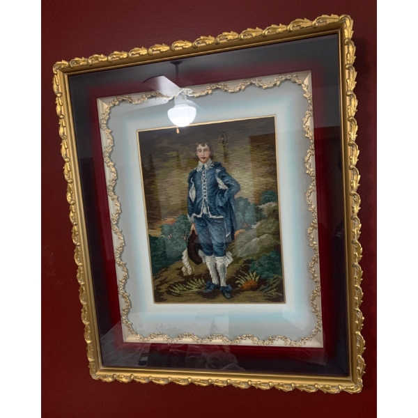 Thomas Gainsborough Meticulously Stitched Needlepoint Boy Blue w/ Gold Beveled Frame 18x23