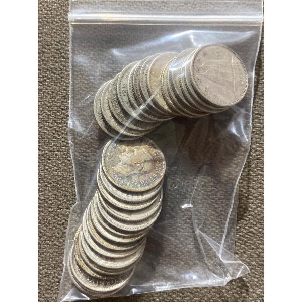 28 Canadian 10-Cent Pieces 80% Silver 2.33 Grams