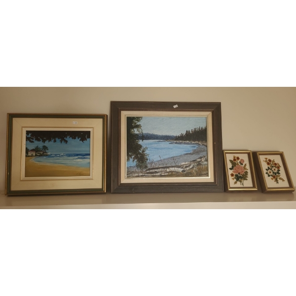 Paintings Artist R.Edgar 17 x 15 and 21 x 17 (Paint Showing Cracking), Threadwork Flowers 6 x 8