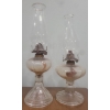 Image 1 : Two Antique Hurricane Oil Lamps  ( One Needs Repair)  Embossed Pedestal Oil Lamps  19"tall