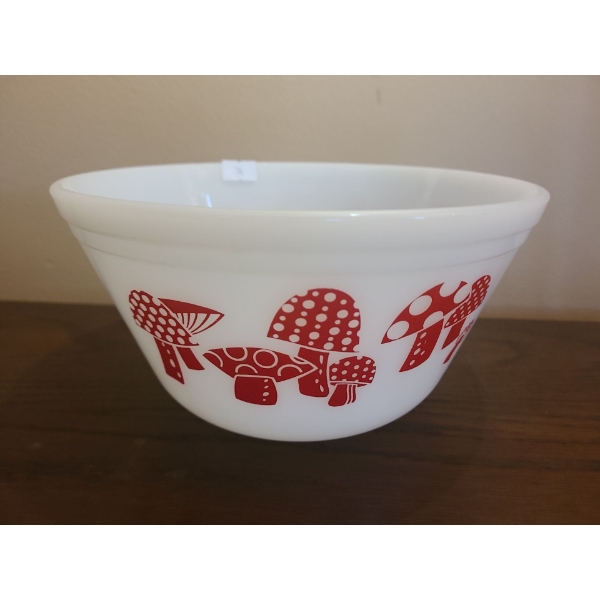 Vintage Federal Glass Red Mushroom Bowl 8" Diameter Top, 4 T 