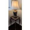 Image 1 : Hand-Painted Table Lamp with Fruit Motif and Wooden Side Table