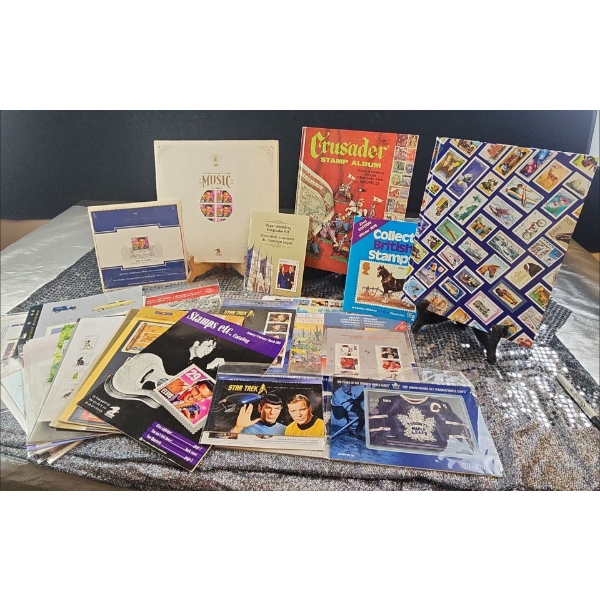 Diverse Lot of Stamp Albums, Catalogs, USPS Legends Featuring Elvis Presley, Star Trek, Etc. 