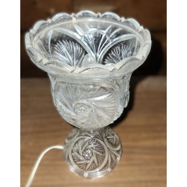 - Cut Glass Table Lamp, 5" Diameter Top, 9 T