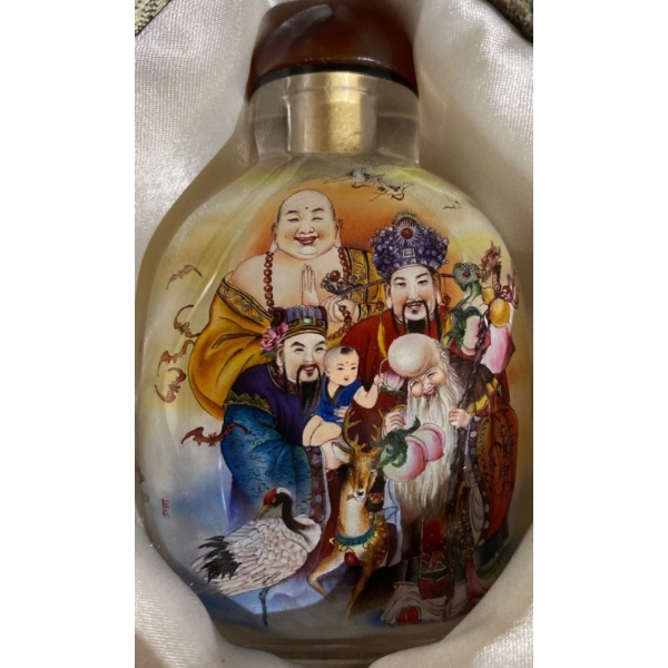 Artist: Jin Xue Mei "Happiness and Prosperity" Wang Xisan Ji School Reverse Painting Snuff Bottle