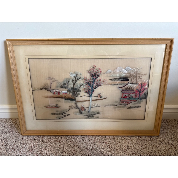 Vintage Asian Silk Embroidery Art Piece 21L