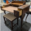 Image 4 : Vintage Honderich Dark Oak Bureau w/ Chair Upholstered In Tweed 36"x19"x33"