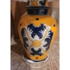 Image 2 : Pair of Yellow, Blue & White Hand Painted Ceramic Lamps.  13 dia top of shade, 30 h top of finial