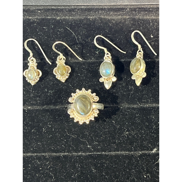 Collection of Yellow/Green Stone Earrings and Ring
