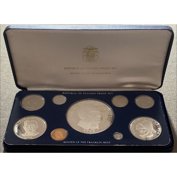 1975 Republic of Panama Nine-Coin Proof Set 5.8 Troy Ounces of Silver