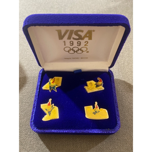 1992 Visa Olympic Games Pin Set Featuring Albertville Winter Olympics Mascot