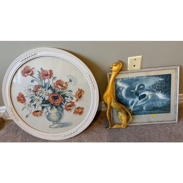 Floral Round Print (20W) w/ Arners Cat & Tretchikoff 'The Dying Swan' Print 