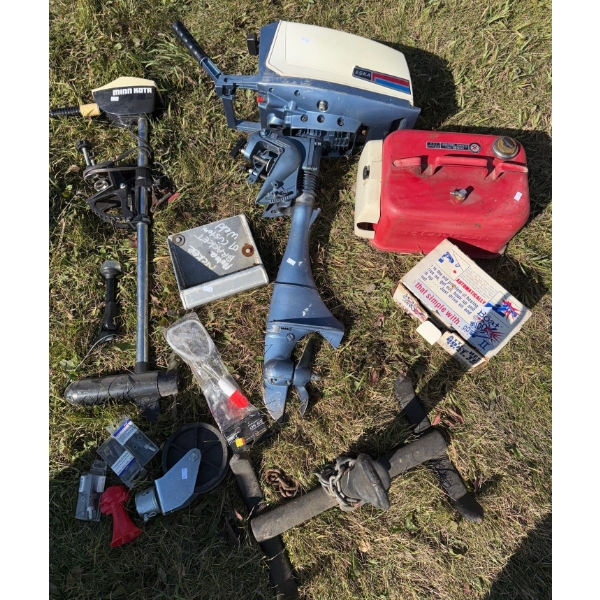 Eska 5.0 hp Boat motor and  minnkota 17 pound thrust trolling motor and Honda gasoline tank and anch