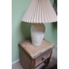 Image 1 : Wicker Side Table 21 W, 17 D, 22 T  and Ceramic Heron Lamp w/ Pleated Shade 29 T to Finial 