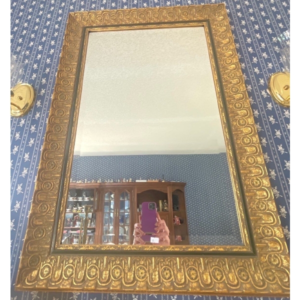 Beveled Mirror In Elaborate Gold Frame 27 x 38 
