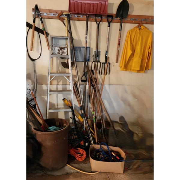 5 Step Ladder, Garden Tools, Toro 51356 Electric Trimmer, Extension Cords, Jumper Cables and More!